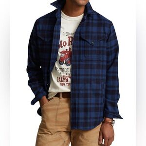 POLO RALPH LAUREN PLAID OVER-SHIRT COLOR BLUE /NAVY SIZE MEDIUM